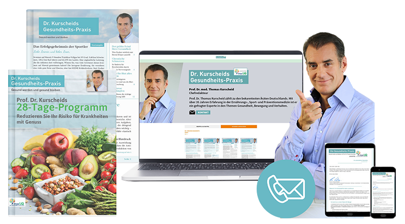 Gratis f&uuml;r Sie als Download! Buch &bdquo;Prof. Dr. Kurscheids 28-Tage-Programm: Reduzieren Sie Ihr Risiko f&uuml;r Krankheiten mit Genuss erheblich!&ldquo; + Ausgabe &bdquo;Die Gesundheits-Praxis &ndash; Gesund werden und bleiben&ldquo;