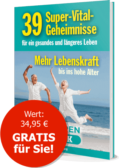 Wert: 34,95 € gratis f&uuml;r Sie! Ratgeber „39 Super-Vital-Geheimnisse f&uuml;r ein gesundes und l&auml;ngeres Leben„